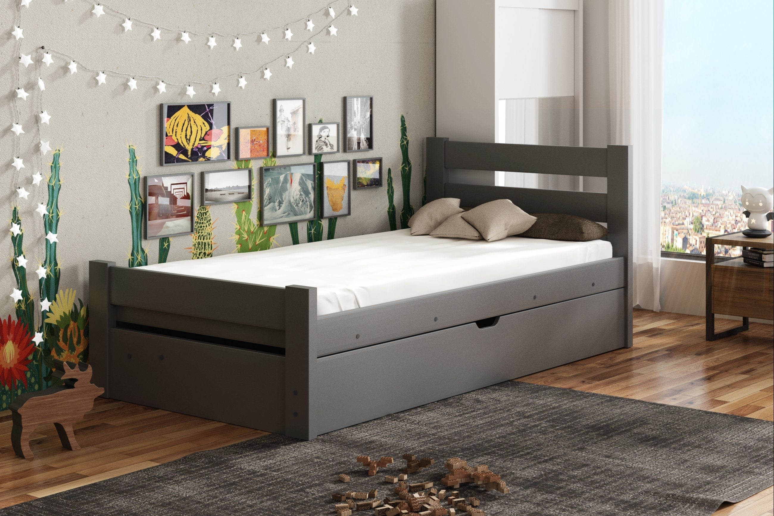 View Wooden Single Bed Nela with Storage Graphite Foam Mattresses information