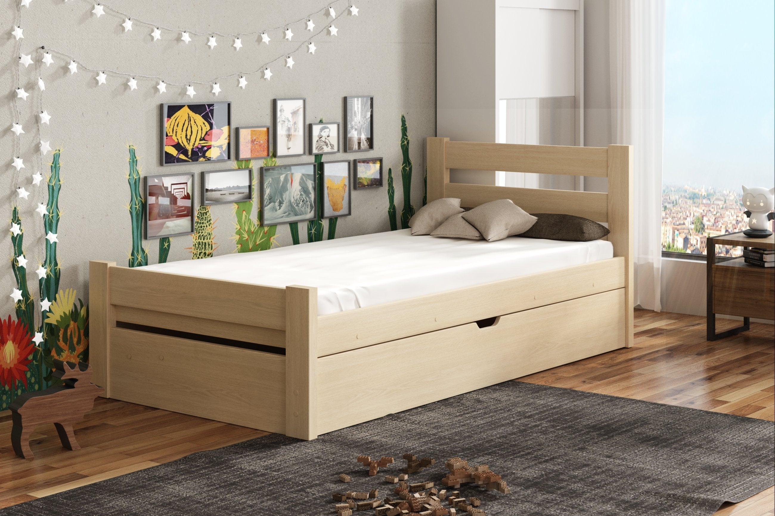 View Wooden Single Bed Nela with Storage Pine Foam Mattresses information