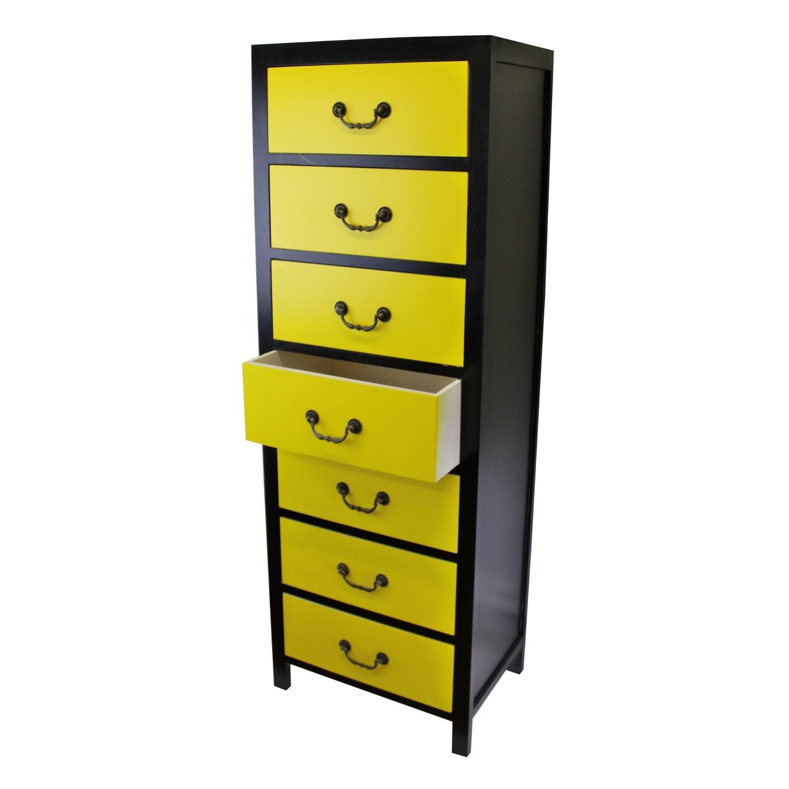 View Yellow Tall Cabinet with 7 Drawers 38 x 26 x 110cm information