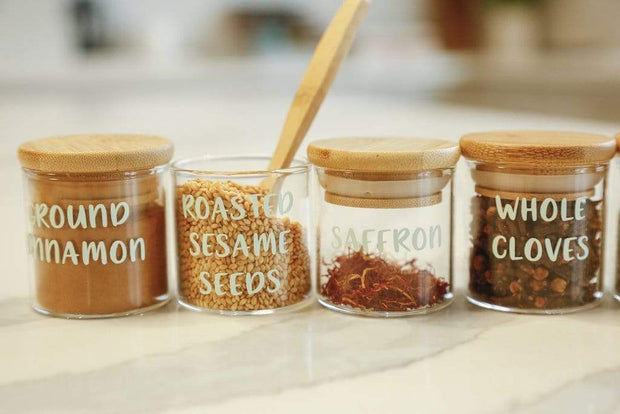 Spice Jars With Labels 100ml Glass Jar With Bamboo Lid 