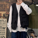 Mens Fashion Tooling Vest Men Streetwear Cargo Vest Hip Hop Sleeveless Jacket Gilet Military Multi-Pocket Outdoors Tactical Coat