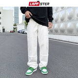 LAPPSTER Men Patchwork Baggy Casual Jeans Pants 2021 Mens Y2k Japanese Streetwear Denim Trousers Male Vintage Kpop Fashion Jeans