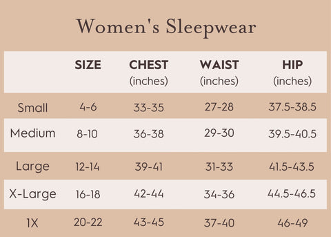 Women's Sleepwear Size Chart – Laura Ashley