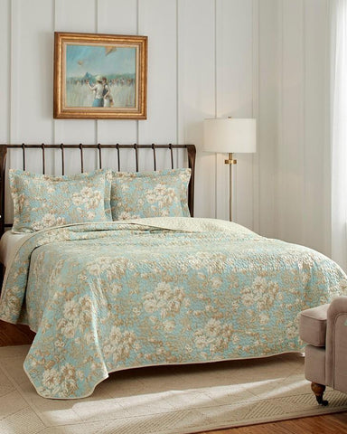 Laura Ashley Bramble Berry Green Floral REVERSIBLE Twin Coverlet 60 x 88 –  St. John's Institute (Hua Ming)