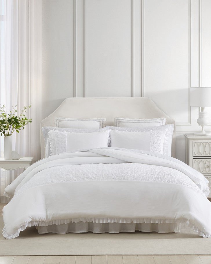 Eyelet Ruffle Microfiber White Comforter Set