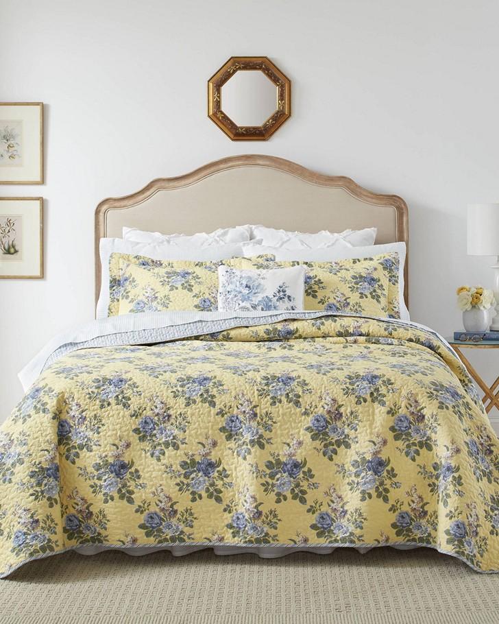 Laura Ashley Amberley 3-Piece Beige Floral Cotton King Quilt Set 206335 -  The Home Depot