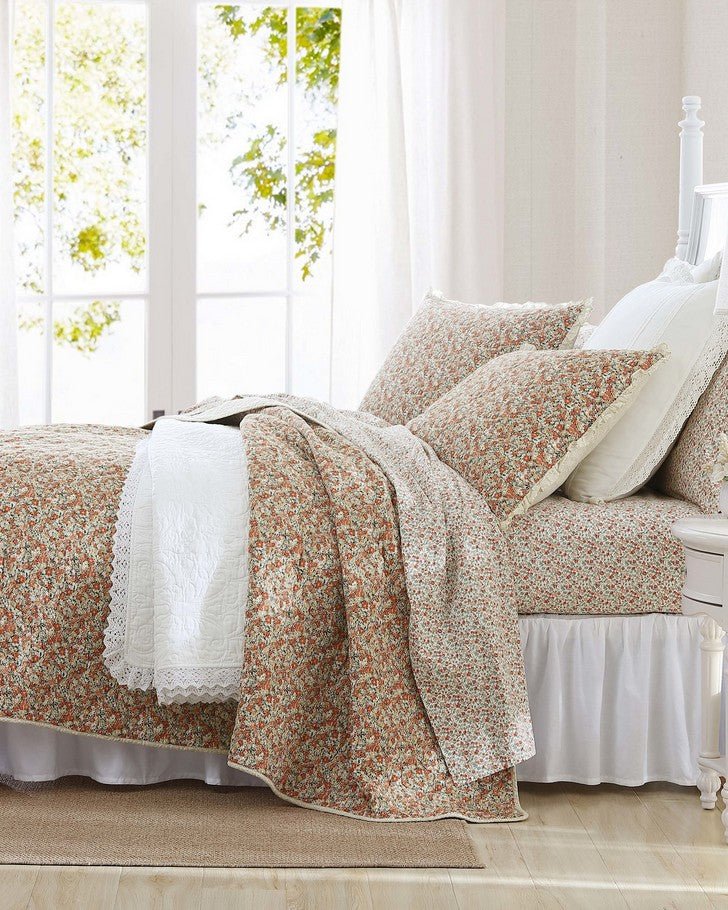 Bramble Floral Beige Cotton Reversible Comforter Set