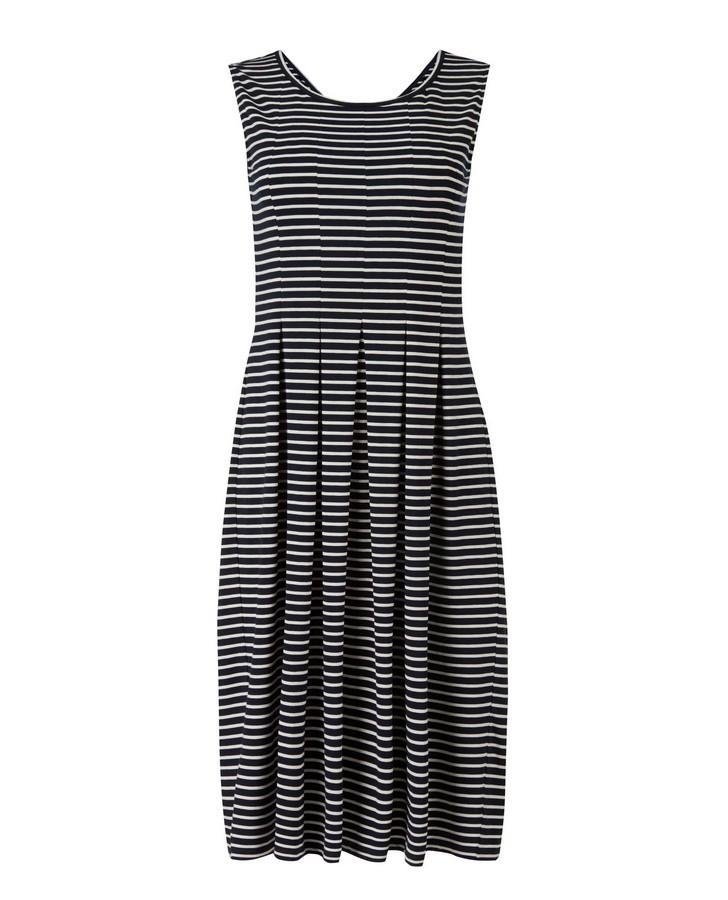Navy and White Striped Pleat Dress
