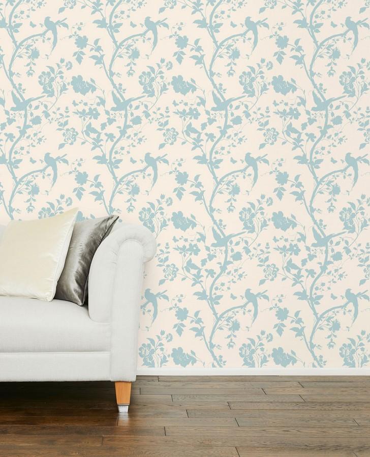 Blue Silhouettes Wallpaper | Oriental Garden Duck Egg Wallpaper