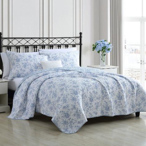 Laura Ashley Amalia Microfiber Blue Reversible Quilt Mini Set