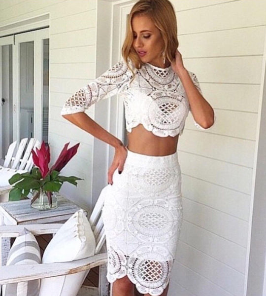 KENDALL Lace Top & Skirt Set White - ELAVONZA