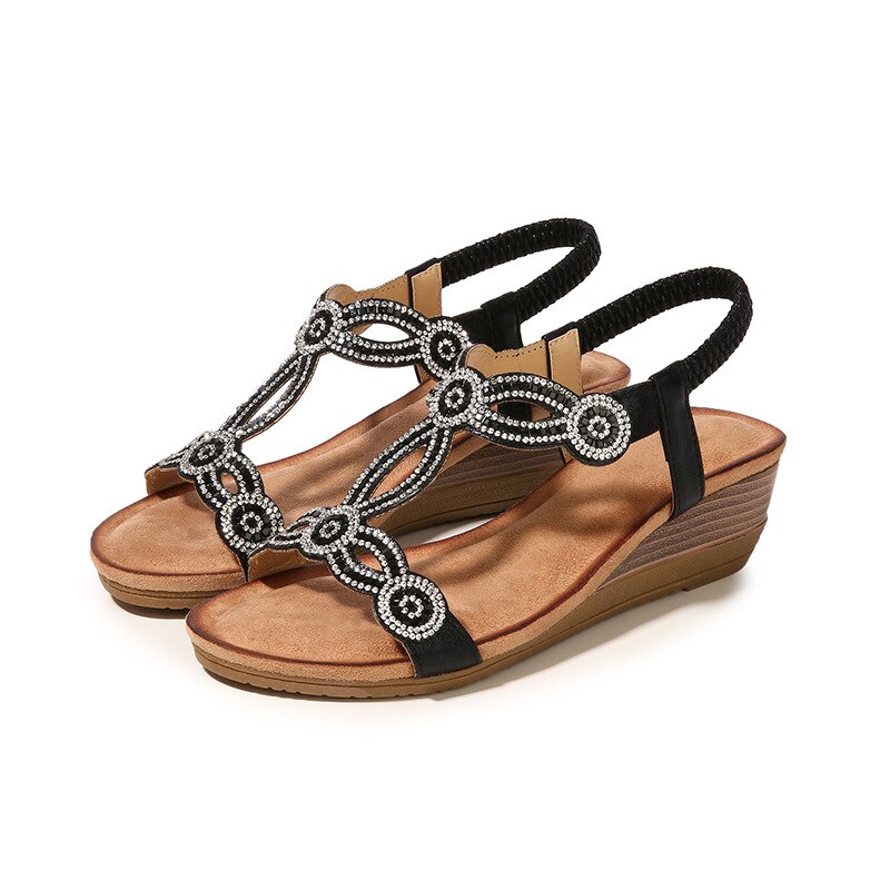 Women Rhinestone Platform Walking Sandals Female Beach Shoes Ladies Wedge Sand Sandalias Plus Size