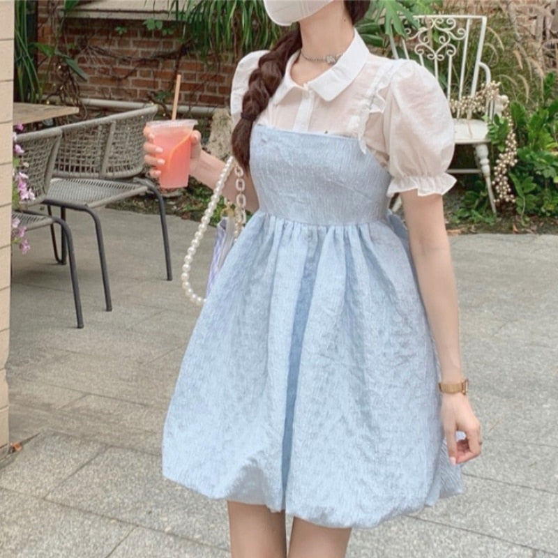 Japanese Kawaii Strap Dresses Women 2021 Blue Sweet Elegant Casual Par –  TiktokDresses