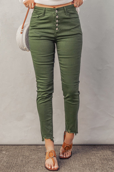 Button Fly Hem Detail Skinny Jeans Print on any thing USA/STOD clothes