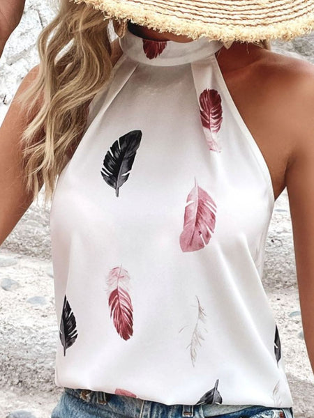 Feather Print Grecian Neck Tank Print on any thing USA/STOD clothes