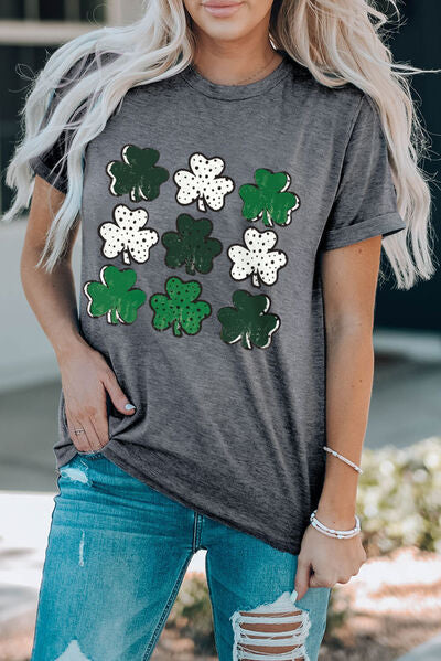 Lucky Clover Round Neck Short Sleeve T-Shirt Print on any thing USA/STOD clothes