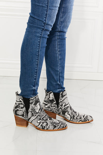 MMShoes Back At It Point Toe Bootie in Snakeskin Print on any thing USA/STOD clothes