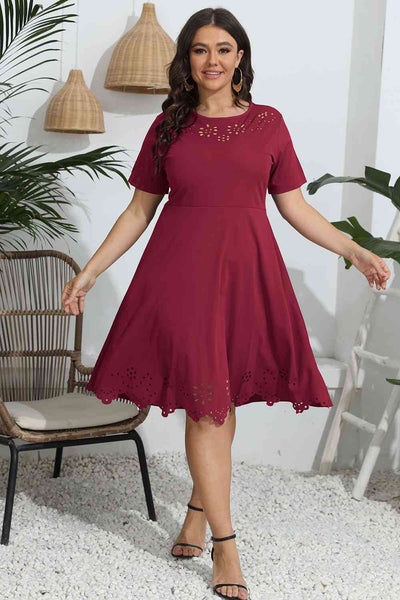 Plus Size Round Neck Openwork Dress Print on any thing USA/STOD clothes