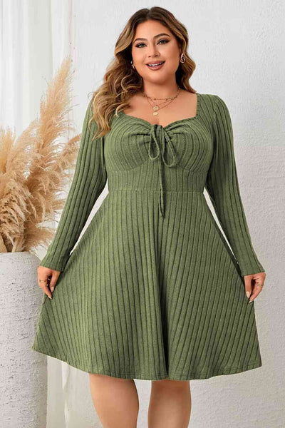 Plus Size Sweetheart Neck Long Sleeve Ribbed Dress Print on any thing USA/STOD clothes