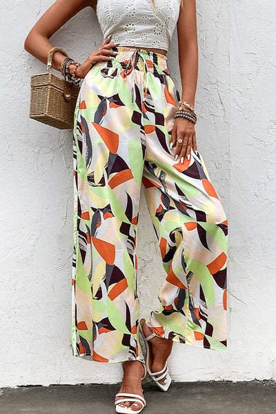 Printed Smocked Waist Wide Leg Pants Print on any thing USA/STOD clothes