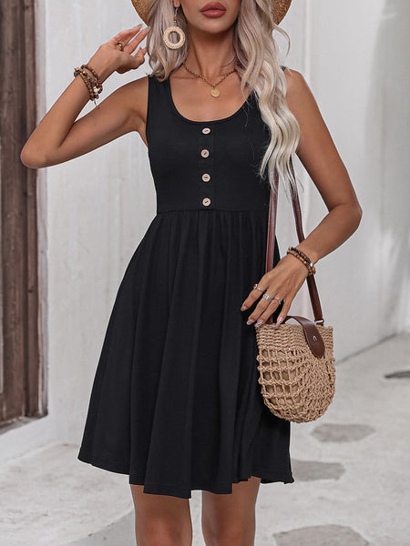 Scoop Neck Buttoned Sleeveless Dress Print on any thing USA/STOD clothes