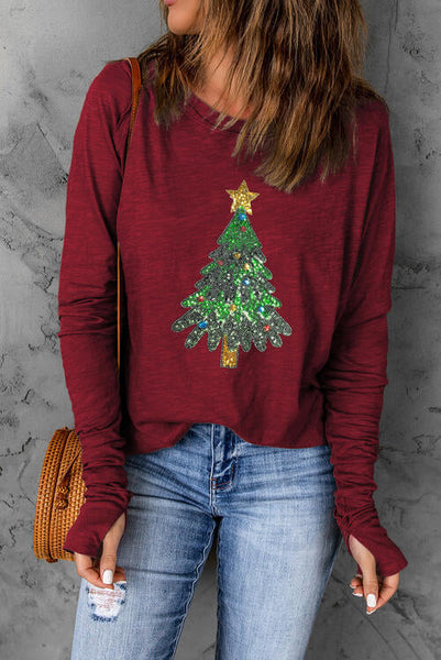 Sequin Christmas Tree Long Sleeve T-Shirt Print on any thing USA/STOD clothes