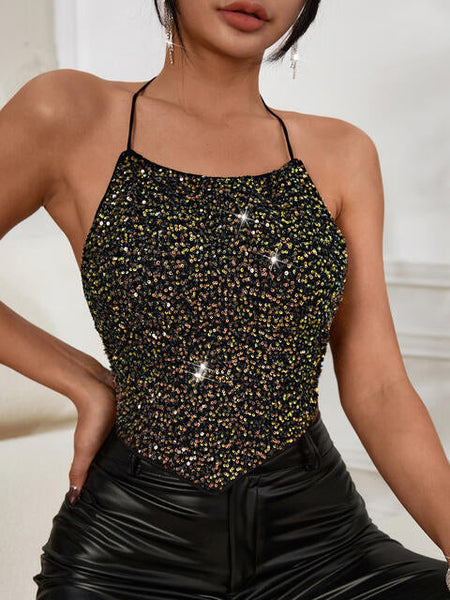 Sequin Halter Neck Cami Print on any thing USA/STOD clothes