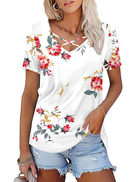 Women's knitted casual ethnic style V-neck short-sleeved T-shirt Print on any thing USA/STOD clothes