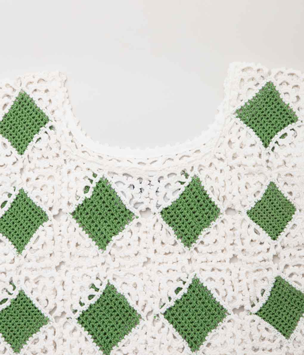 BODE Green diamond crochet tank ベスト　手縫い