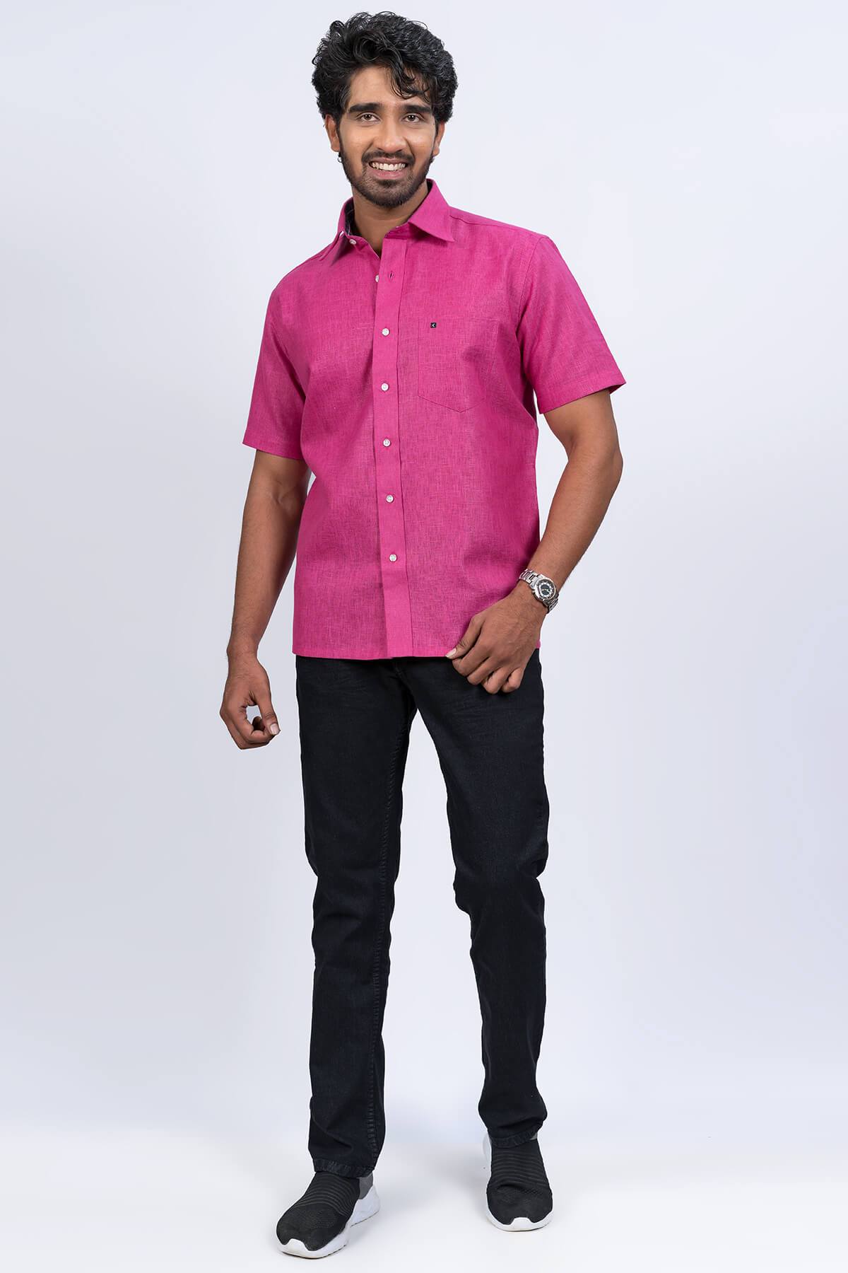 Mens Dark Pink Linen Shirt