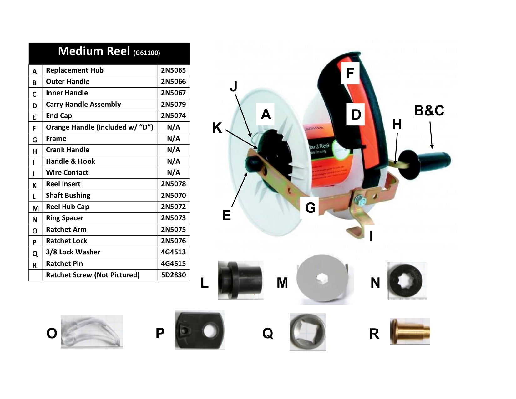 Standard Reel (G61100) Repair Parts – Tagged Standard Geared Reel (G61150)  Parts – Redstone Supply
