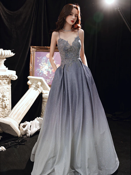 Elegant Glitter Rhinestone Black Lace Long Prom Dress gh1104