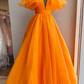 Orange A-line Long Formal Dress with Flutter Sleeves  gh2072