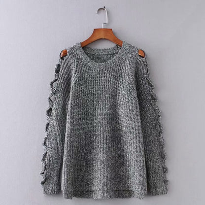 New autumn and winter pullover hollow out solid color thickened loose sweater and sweater  1373