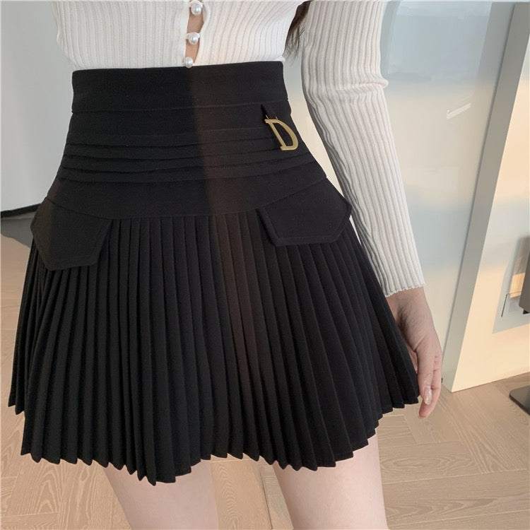 Black/white pleated skirt, summer, new style, high-waisted mini skirt ...