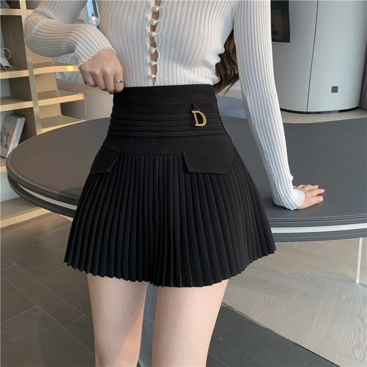Black/white pleated skirt, summer, new style, high-waisted mini skirt ...