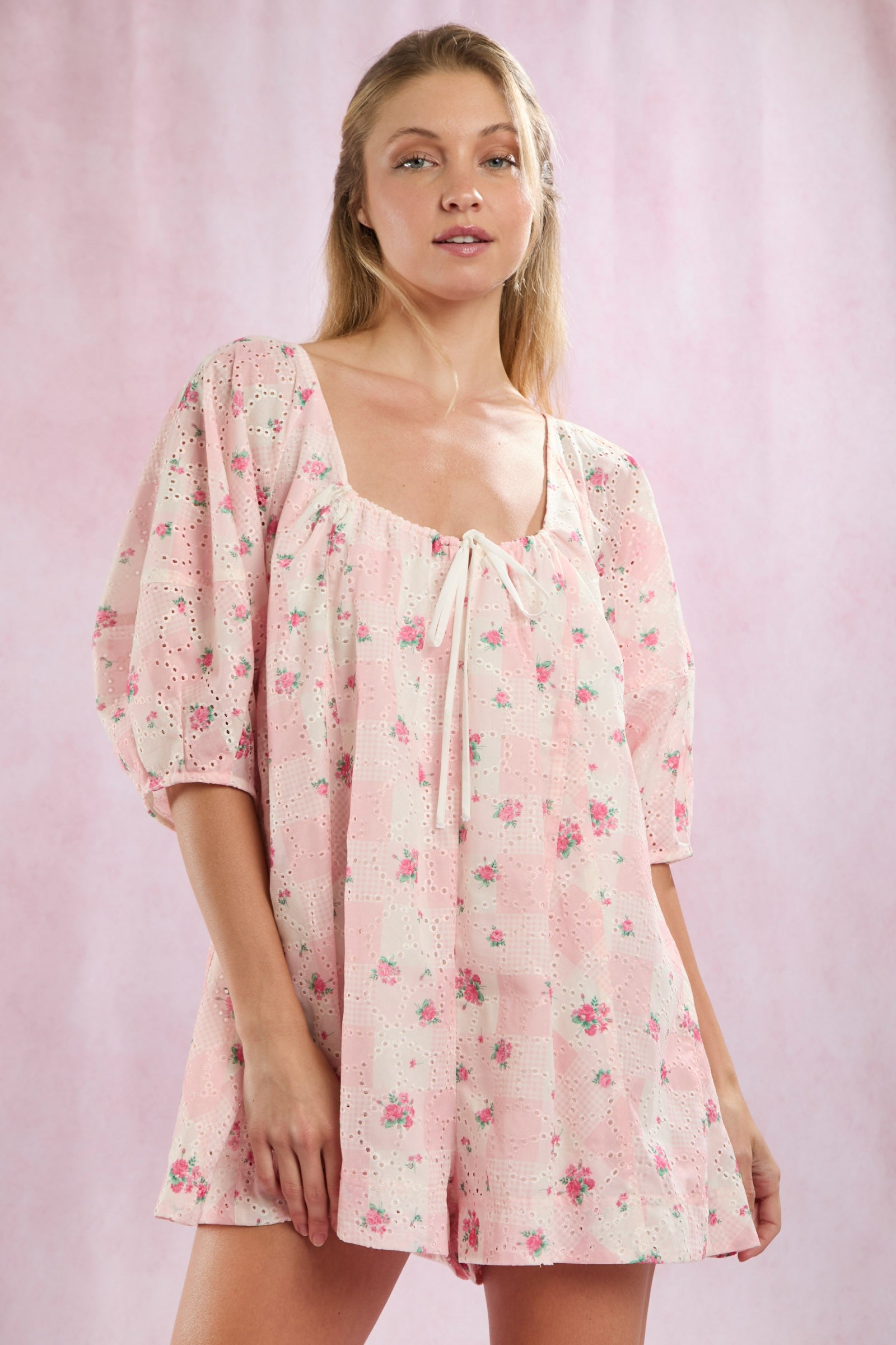 calling it fate patterned romper - light pink