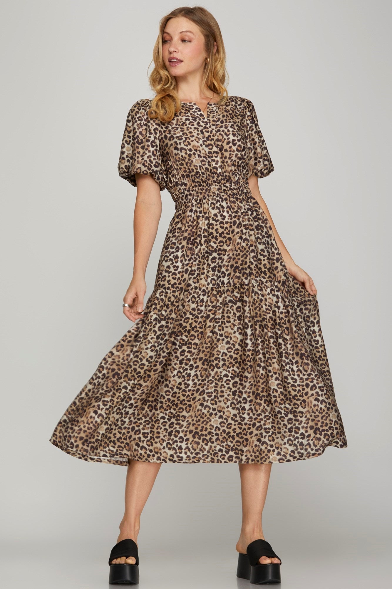 roaming wild patterned midi dress - mocha