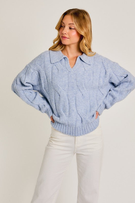 from the top collared sweater - light blue