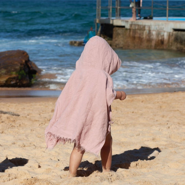 Linen Hooded Poncho Towel - Blush