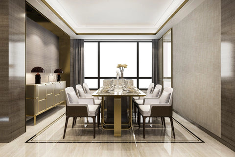 luxusná jedáleň so zlatými prvkami