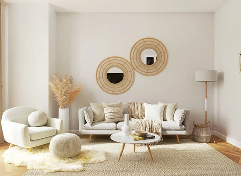 obývacia izba v minimalistickom dizajne vo svetlých farbách