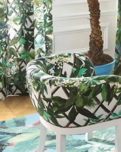 Moderný bytový textil s prírodným vzorom v zelenj farbe značky Christian Lacroix