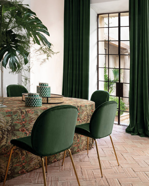 Dizajnové zelené poťahové látky a závesy do interiéru značky Alhambra