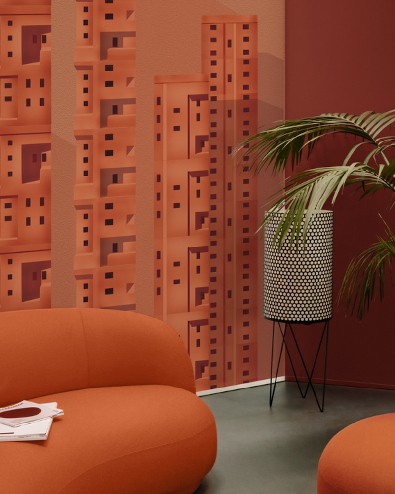 Oranžová moderná tapeta s geometrickým vzorom značky Wall and Deco