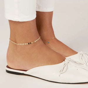 Real 14K Solid Gold Disc Chain Anklet - JewelHeart - Gold Anklets For Women 14k Real Gold