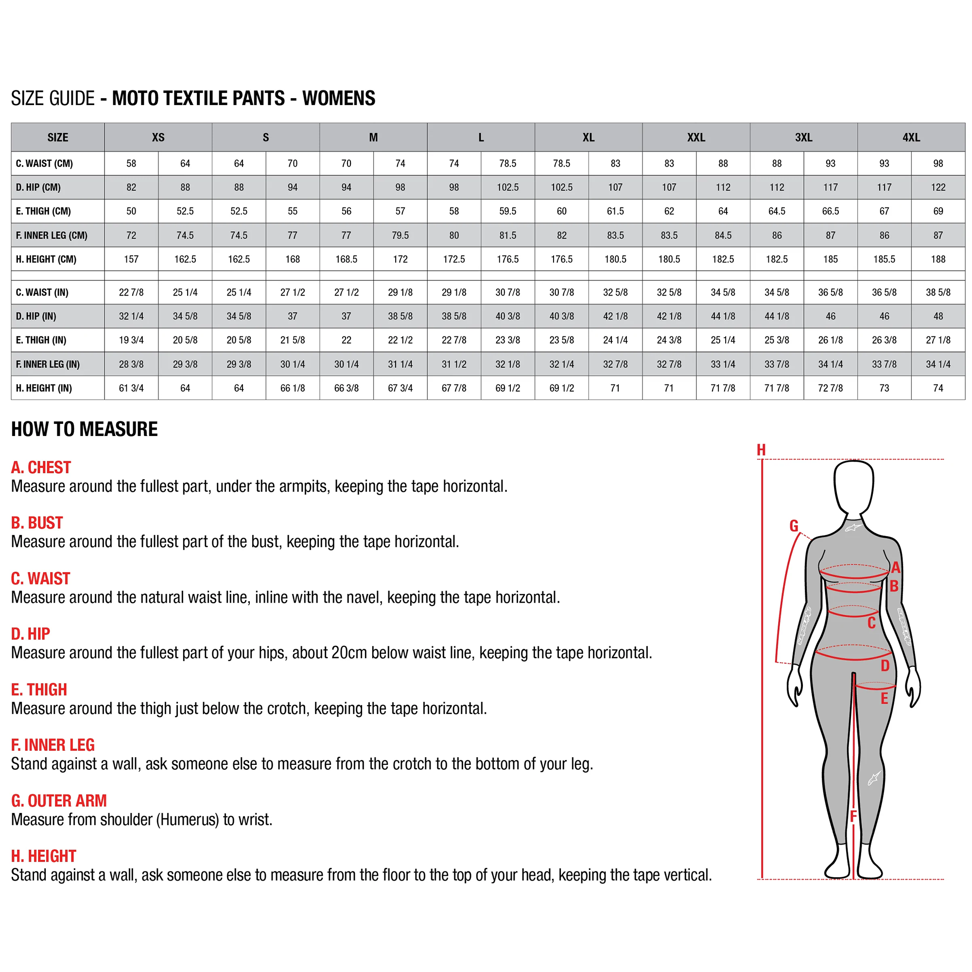 Size Guide: Alpinestars Women's Textile Trousers – Gear Change Online