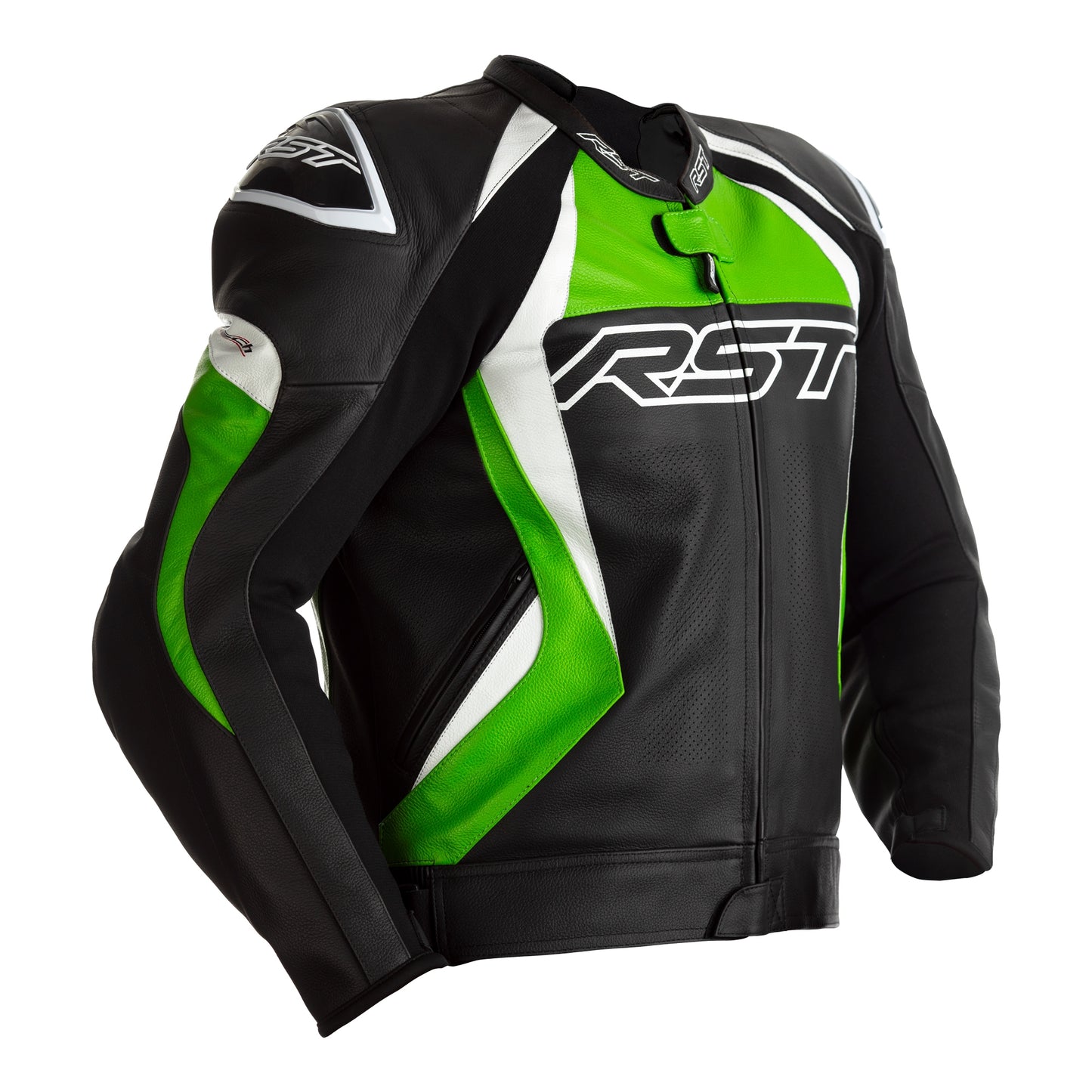 RST Tractech Evo 4 (CE) Leather Jacket - Black / Green / White