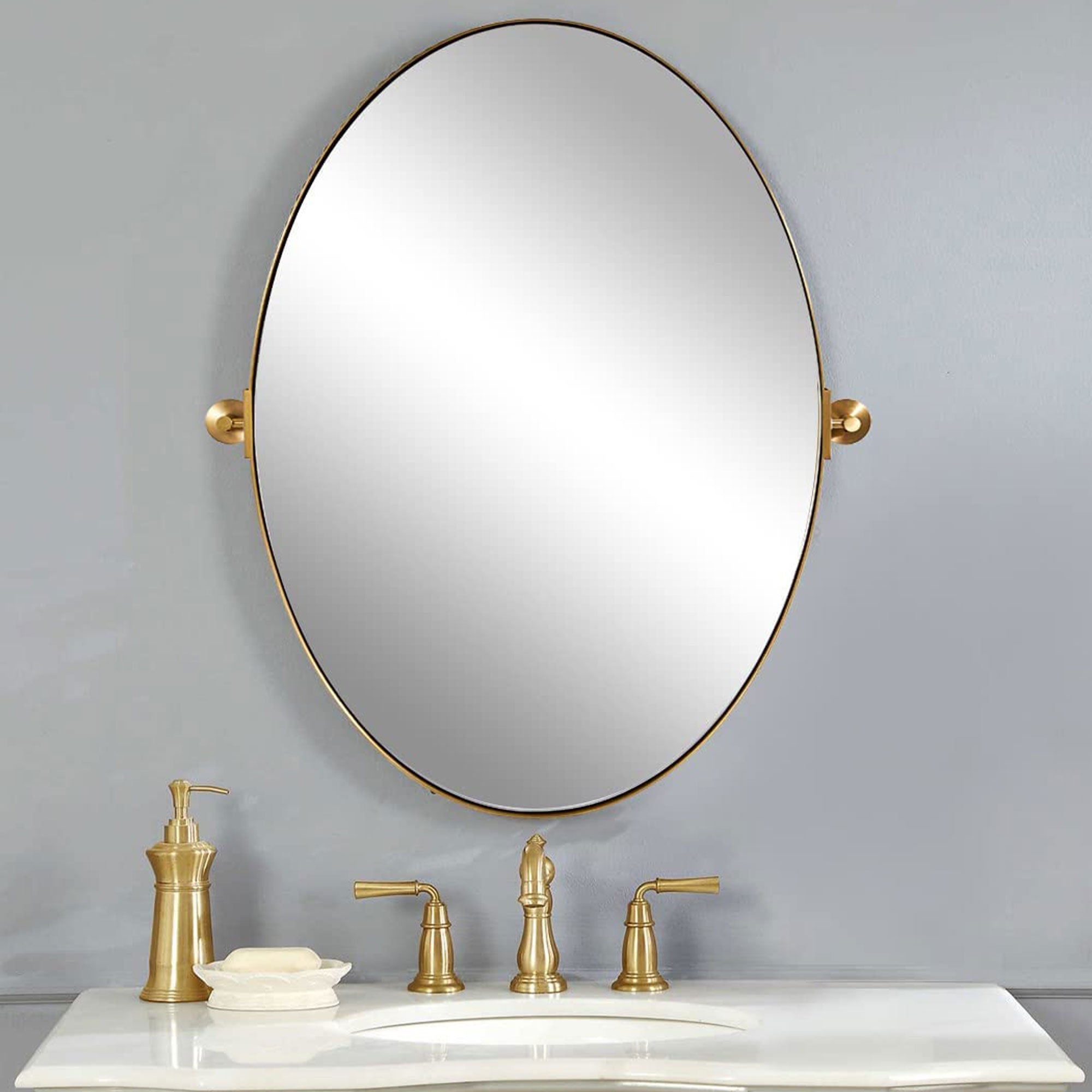 ANDY STAR  22x34 Inch Oval Wall Hanging Bathroom Mirror, Brushed Gold (Open Box) - Image 8
