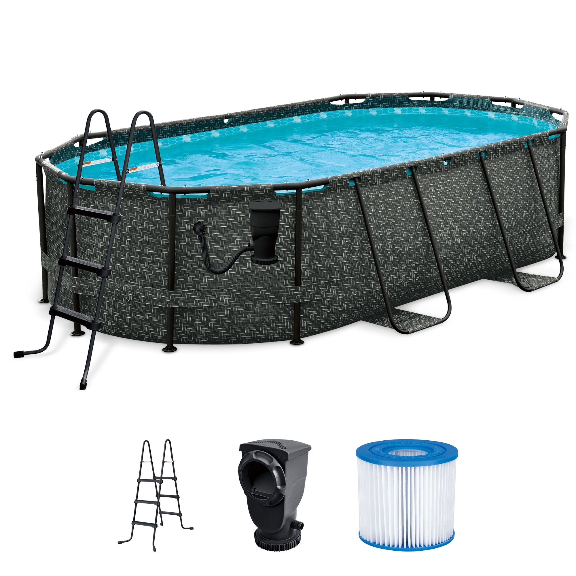 Funsicle 13' x 8' x 39.5" Oasis Designer Oval Swimming Pool, Dark Herringbone